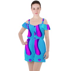 Liquid Abstract Modern Design Ruffle Cut Out Chiffon Playsuit by Pakrebo