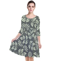 Flowers Pattern Spring Nature Quarter Sleeve Waist Band Dress by Pakrebo