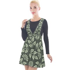 Flowers Pattern Spring Nature Plunge Pinafore Velour Dress