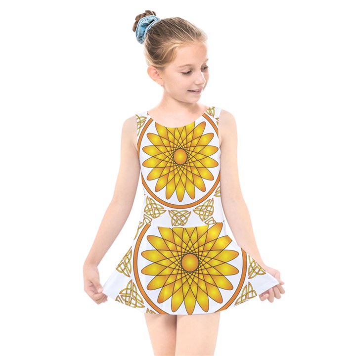 Rosette Model Ornament Braid Kids  Skater Dress Swimsuit