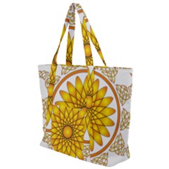 Rosette Model Ornament Braid Zip Up Canvas Bag