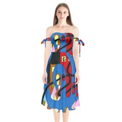 Creativeness Art Illustration Shoulder Tie Bardot Midi Dress by Pakrebo