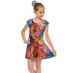 Pattern Rose Yellow Background Kids  Cap Sleeve Dress by Pakrebo