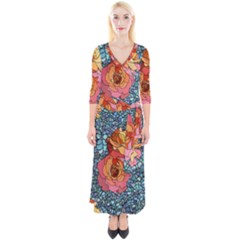 Pattern Rose Yellow Background Quarter Sleeve Wrap Maxi Dress by Pakrebo