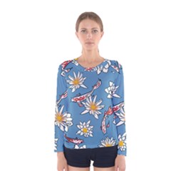 Koi Pattern Japanese Background Women s Long Sleeve Tee