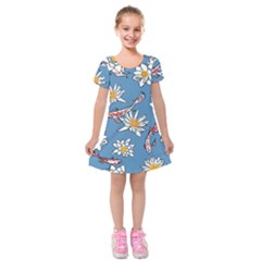 Koi Pattern Japanese Background Kids  Short Sleeve Velvet Dress