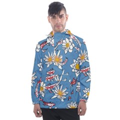 Koi Pattern Japanese Background Men s Front Pocket Pullover Windbreaker