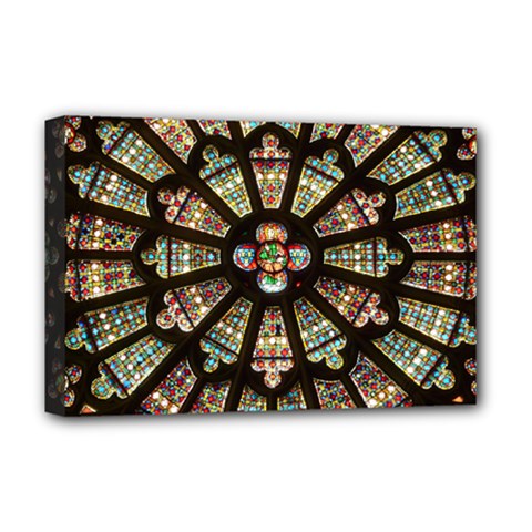 Church Window Rosette Glass Window Deluxe Canvas 18  X 12  (stretched) by Pakrebo