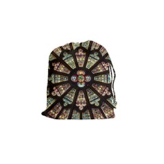 Church Window Rosette Glass Window Drawstring Pouch (small) by Pakrebo