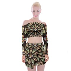 Church Window Rosette Glass Window Off Shoulder Top With Mini Skirt Set by Pakrebo