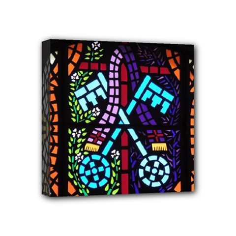 Mosaic Window Rosette Church Glass Mini Canvas 4  X 4  (stretched) by Pakrebo