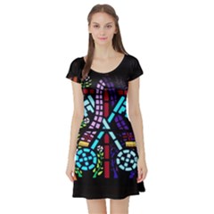 Mosaic Window Rosette Church Glass Short Sleeve Skater Dress by Pakrebo