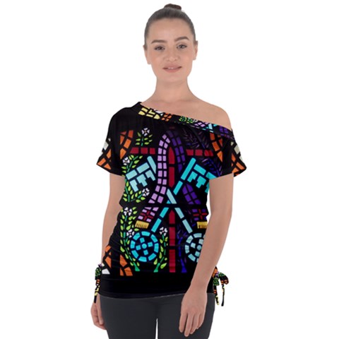 Mosaic Window Rosette Church Glass Tie-up Tee by Pakrebo