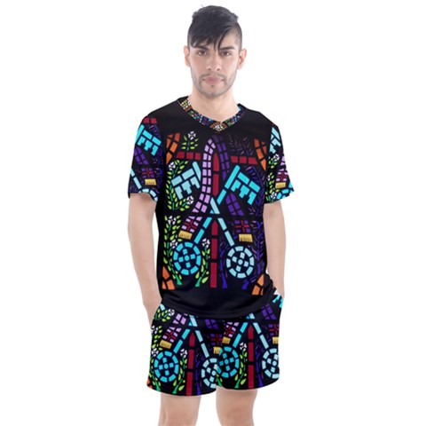 Mosaic Window Rosette Church Glass Men s Mesh Tee And Shorts Set by Pakrebo