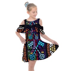 Mosaic Window Rosette Church Glass Kids  Shoulder Cutout Chiffon Dress by Pakrebo