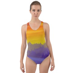 Vector Illustration Winter Sunset Cut-out Back One Piece Swimsuit