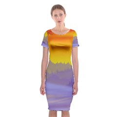 Vector Illustration Winter Sunset Classic Short Sleeve Midi Dress by Pakrebo