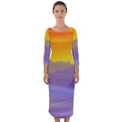 Vector Illustration Winter Sunset Quarter Sleeve Midi Bodycon Dress by Pakrebo