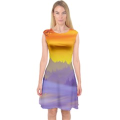 Vector Illustration Winter Sunset Capsleeve Midi Dress by Pakrebo