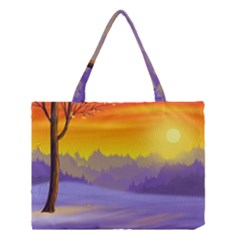 Vector Illustration Winter Sunset Medium Tote Bag by Pakrebo