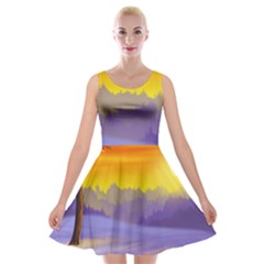 Vector Illustration Winter Sunset Velvet Skater Dress by Pakrebo