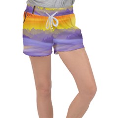 Vector Illustration Winter Sunset Women s Velour Lounge Shorts