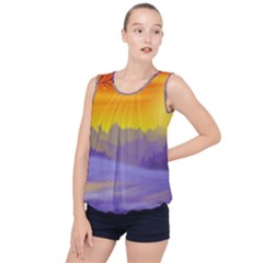 Vector Illustration Winter Sunset Bubble Hem Chiffon Tank Top by Pakrebo