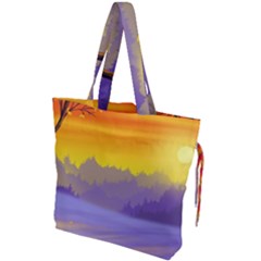 Vector Illustration Winter Sunset Drawstring Tote Bag by Pakrebo