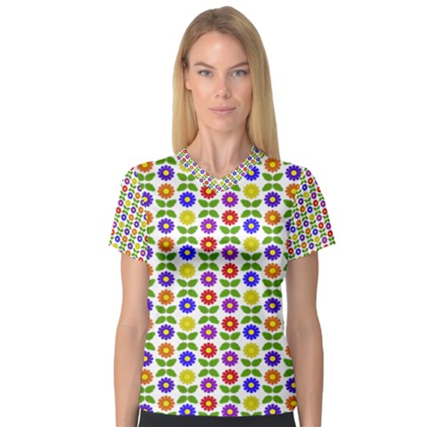 Flowers Colors Colorful Flowering V-neck Sport Mesh Tee by Pakrebo