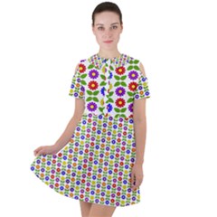 Flowers Colors Colorful Flowering Short Sleeve Shoulder Cut Out Dress  by Pakrebo