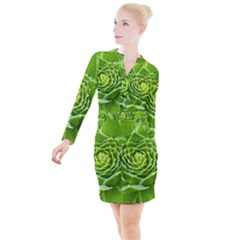 Wurz Houseleek Turmeric Plant Button Long Sleeve Dress by Pakrebo