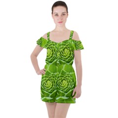 Wurz Houseleek Turmeric Plant Ruffle Cut Out Chiffon Playsuit by Pakrebo