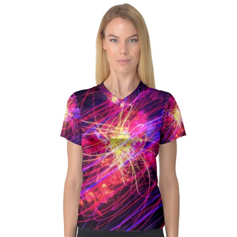 Abstract Cosmos Space Particle V-neck Sport Mesh Tee by Pakrebo