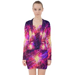 Abstract Cosmos Space Particle V-neck Bodycon Long Sleeve Dress by Pakrebo