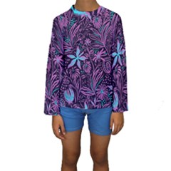 Stamping Pattern Leaves Drawing Kids  Long Sleeve Swimwear by Pakrebo