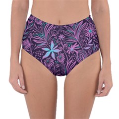 Stamping Pattern Leaves Drawing Reversible High-waist Bikini Bottoms by Pakrebo