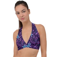 Stamping Pattern Leaves Drawing Halter Plunge Bikini Top