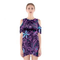 Stamping Pattern Leaves Drawing Shoulder Cutout One Piece Dress by Pakrebo