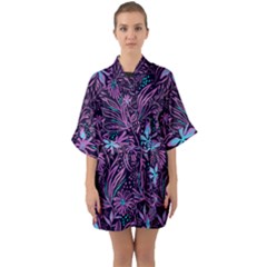 Stamping Pattern Leaves Drawing Quarter Sleeve Kimono Robe by Pakrebo