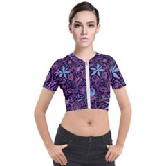 Stamping Pattern Leaves Drawing Short Sleeve Cropped Jacket