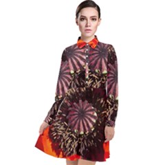 Ornamental Poppies Half Rosette Plant Long Sleeve Chiffon Shirt Dress