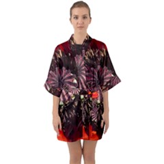 Ornamental Poppies Half Rosette Plant Quarter Sleeve Kimono Robe