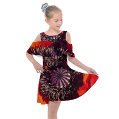 Ornamental Poppies Half Rosette Plant Kids  Shoulder Cutout Chiffon Dress by Pakrebo