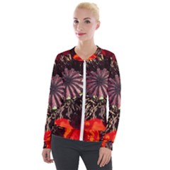 Ornamental Poppies Half Rosette Plant Velour Zip Up Jacket