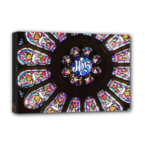 Rosette Stained Glass Window Church Deluxe Canvas 18  X 12  (stretched) by Pakrebo