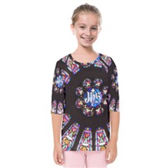 Rosette Stained Glass Window Church Kids  Quarter Sleeve Raglan Tee