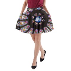 Rosette Stained Glass Window Church A-line Pocket Skirt by Pakrebo