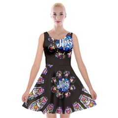 Rosette Stained Glass Window Church Velvet Skater Dress