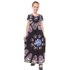 Rosette Stained Glass Window Church Kids  Short Sleeve Maxi Dress