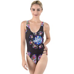 Rosette Stained Glass Window Church High Leg Strappy Swimsuit